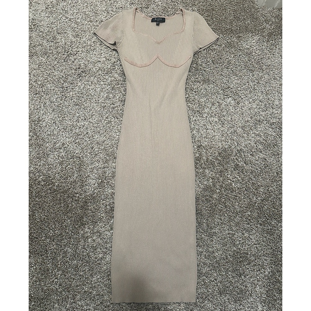 Missguided Ribbed taupe midi dress